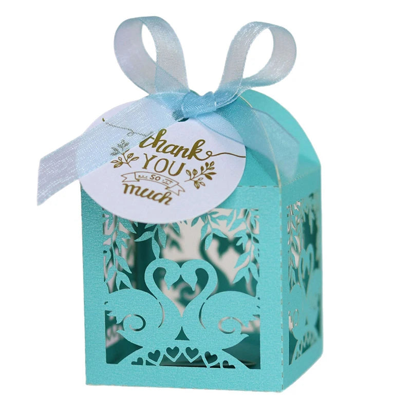 contenant à dragées cygne bleu chic