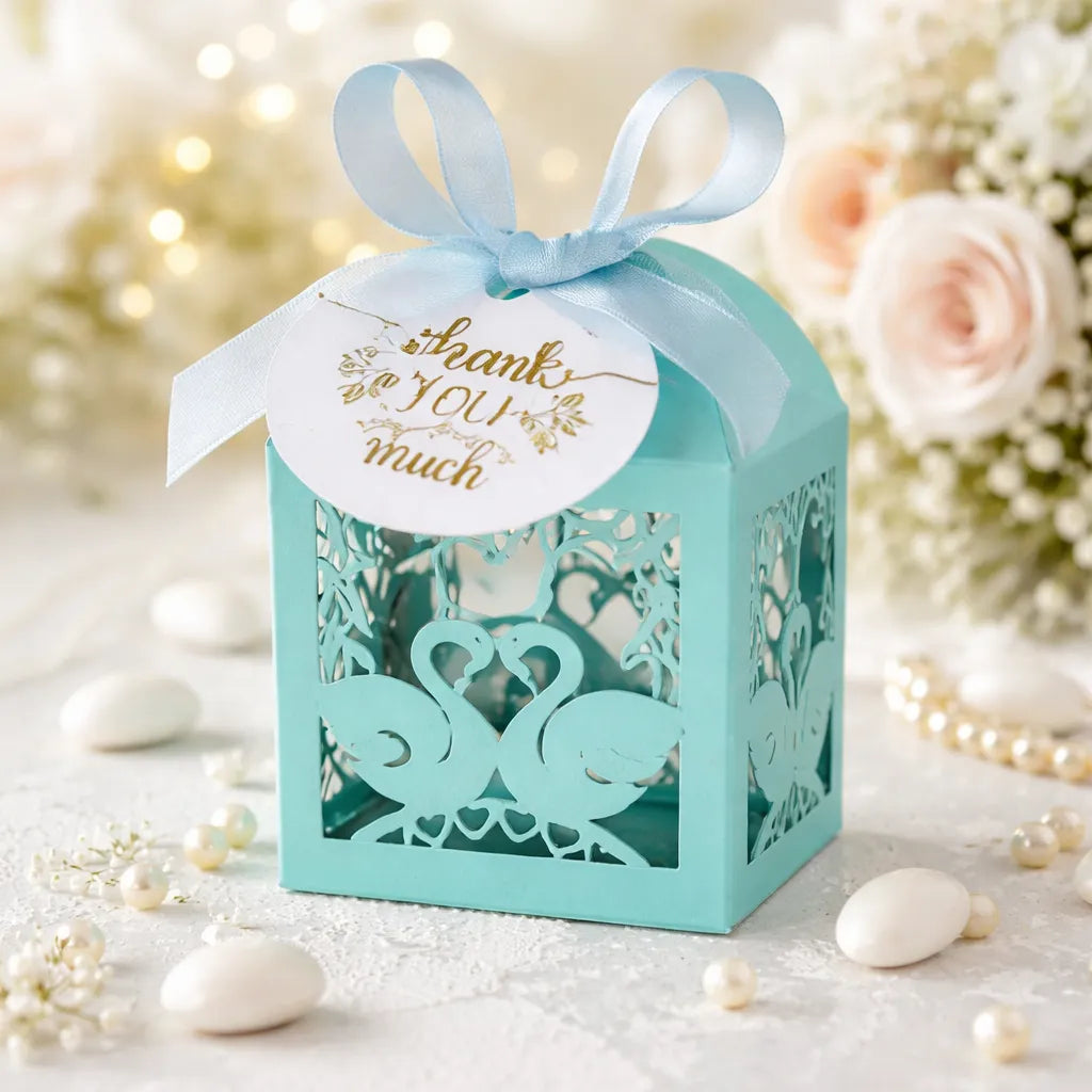 contenant à dragées cygne bleu élégant