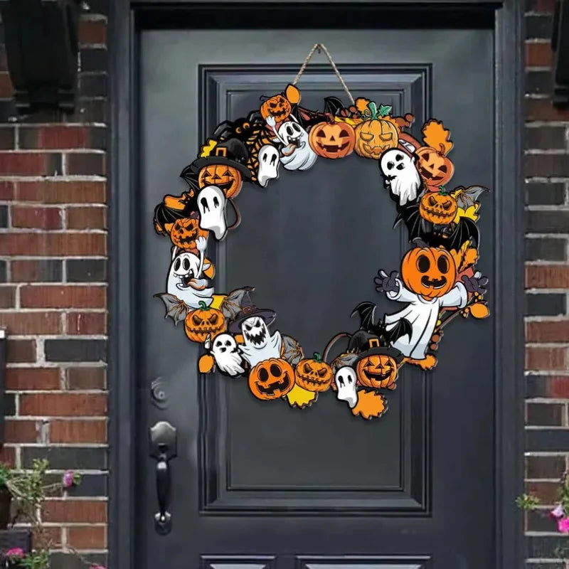 couronne citrouille halloween en bois 