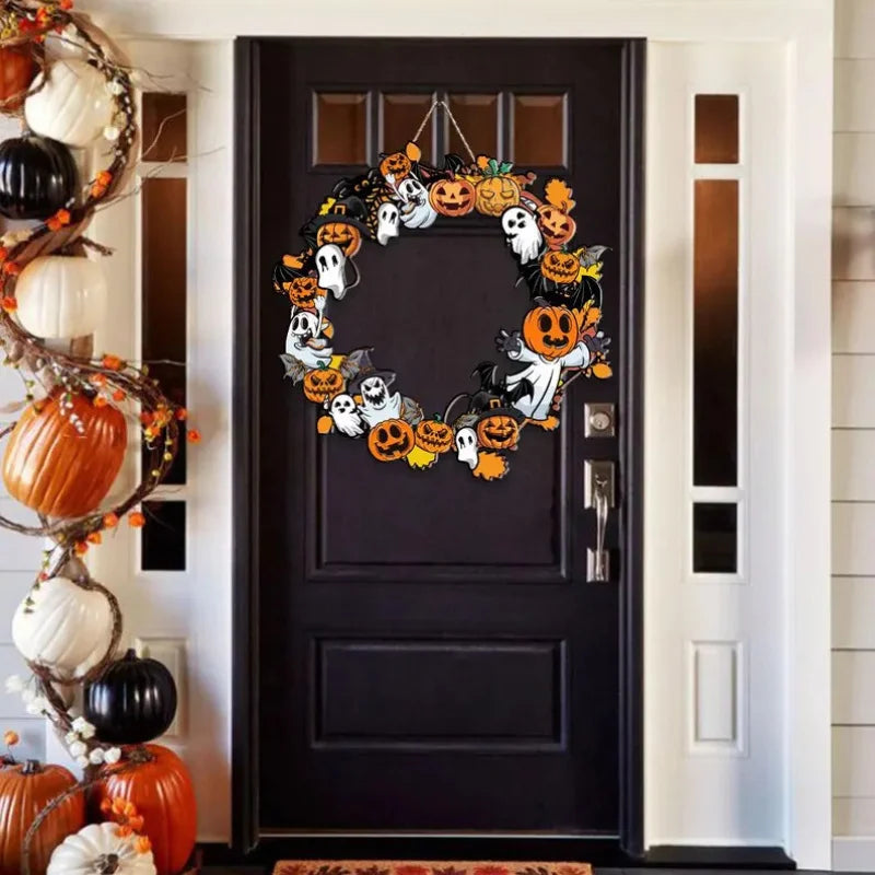 couronne citrouille halloween en bois original