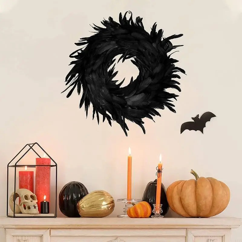 couronne de plumes noires halloween festive