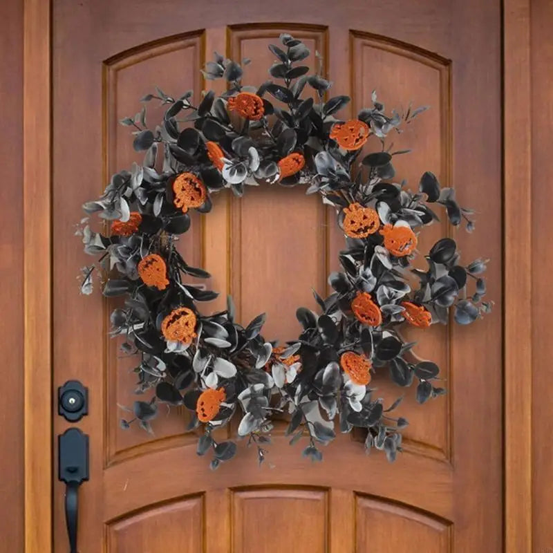 couronne halloween de feuilles et citrouilles festive