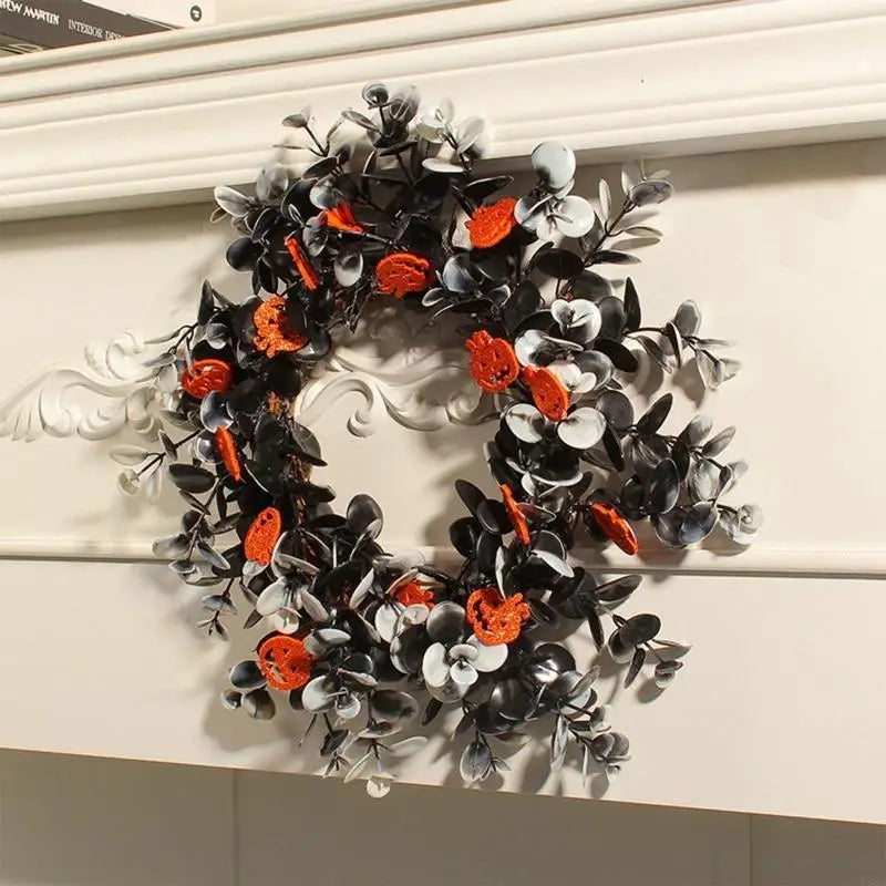 couronne halloween de feuilles et citrouilles festive unique