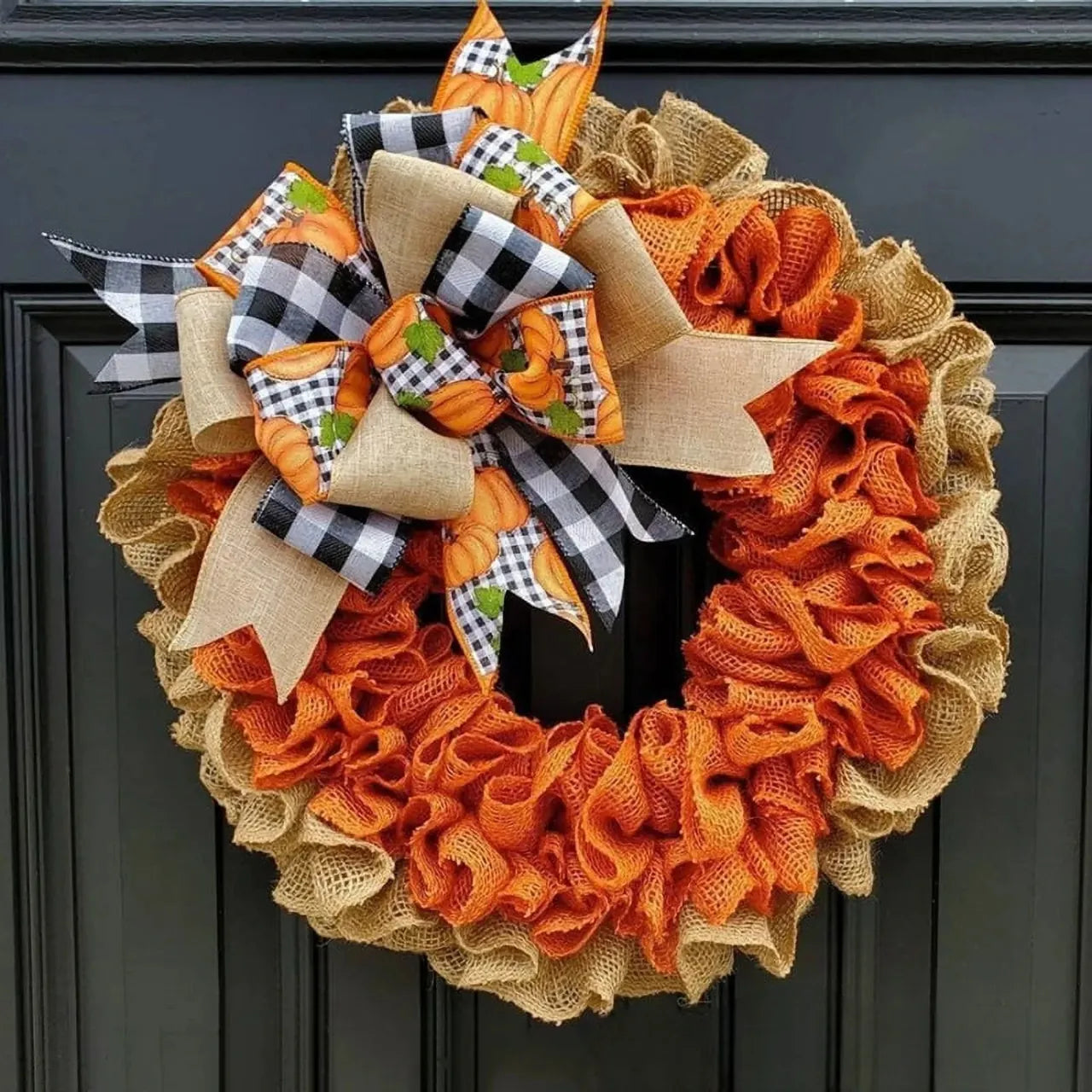 couronne halloween orange en jute légère