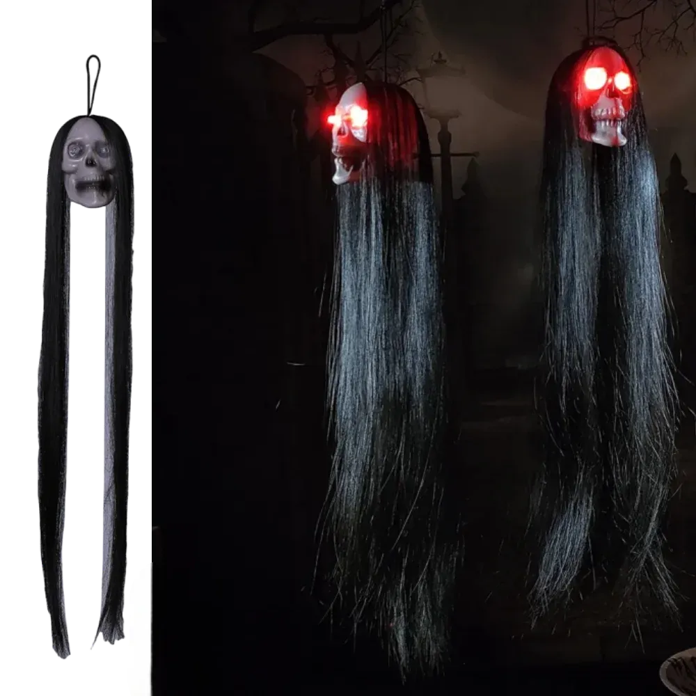 crâne de sorcière aux longs cheveux unique