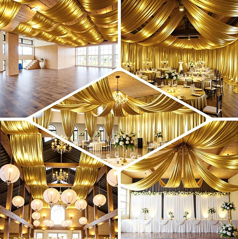 drapé doré scintillant pour plafond mariage sublime