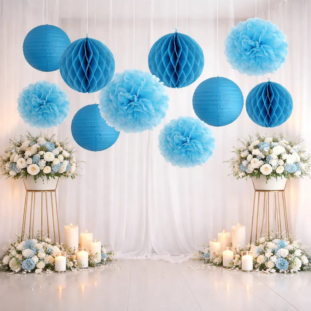 ensemble de lampions bleus mariage