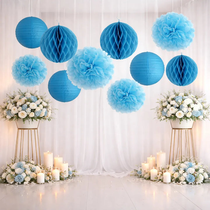 ensemble de lampions bleus mariage