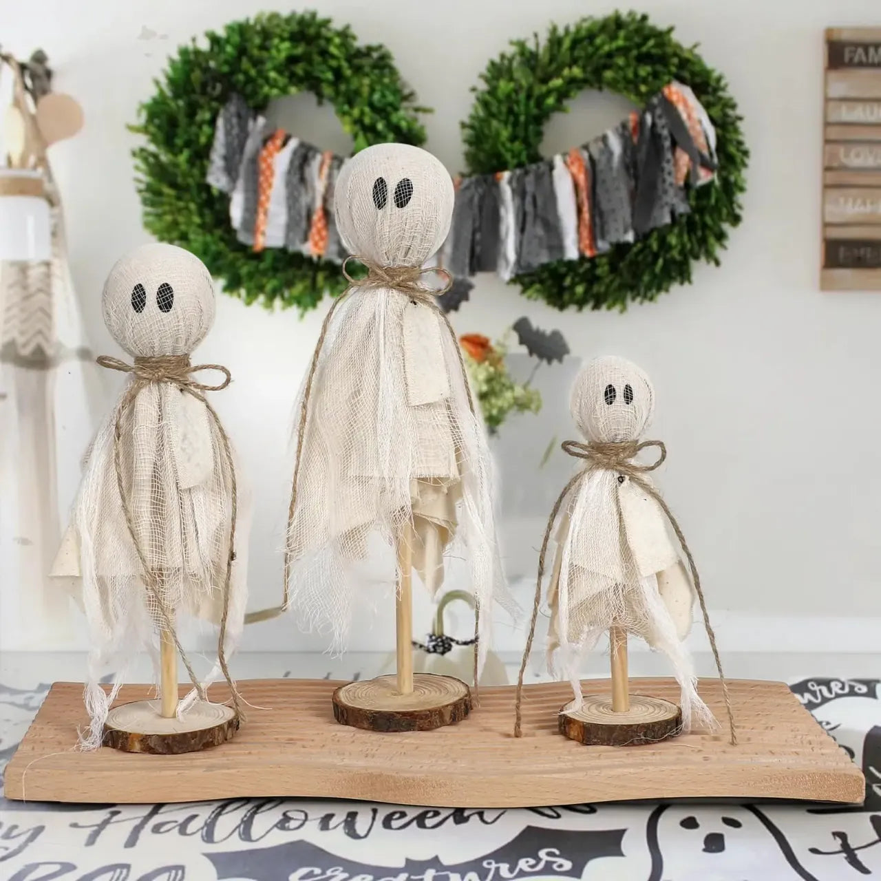 fantôme halloween décoratif en bois spécial