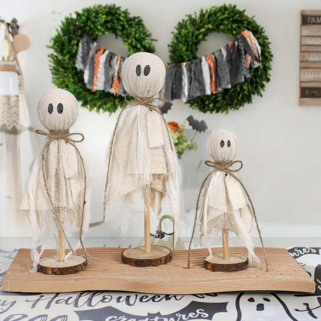 fantôme halloween décoratif en bois spécial