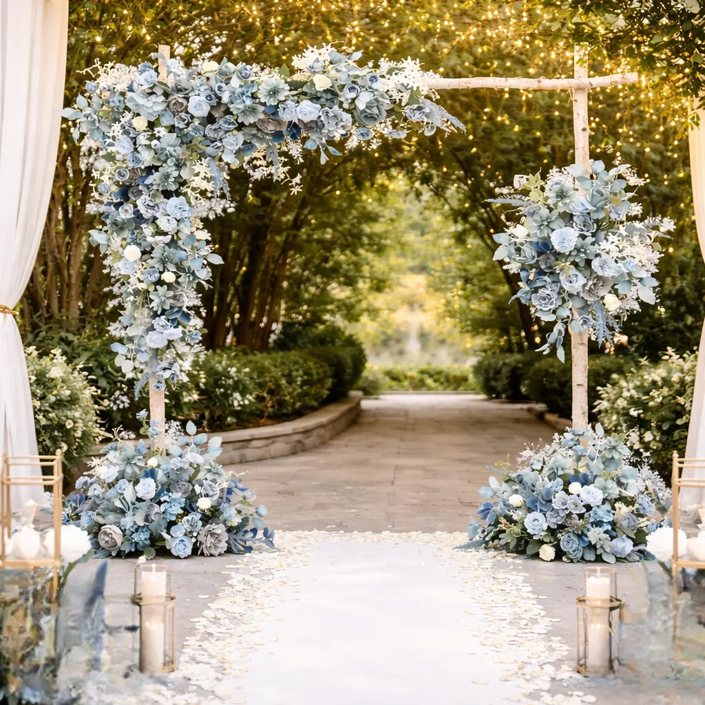 fleurs violettes artificielles arche mariage jolie