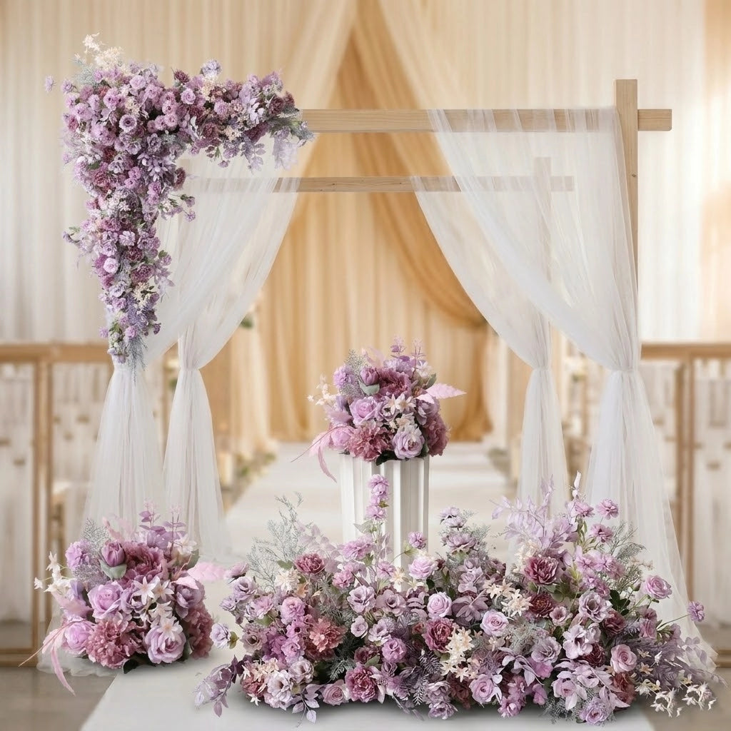 fleurs violettes artificielles arche mariage spécial