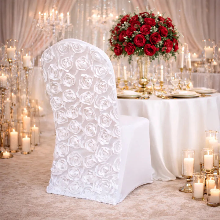 housse de chaise mariage en satin à motifs floraux élégant