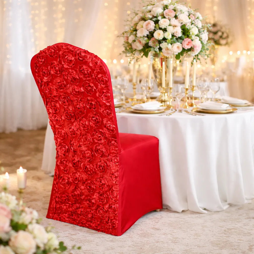 housse de chaise mariage en satin à roses