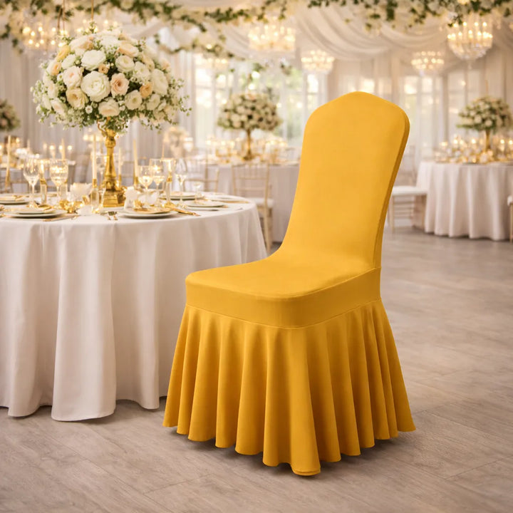 housse de chaise mariage gold avec jupe