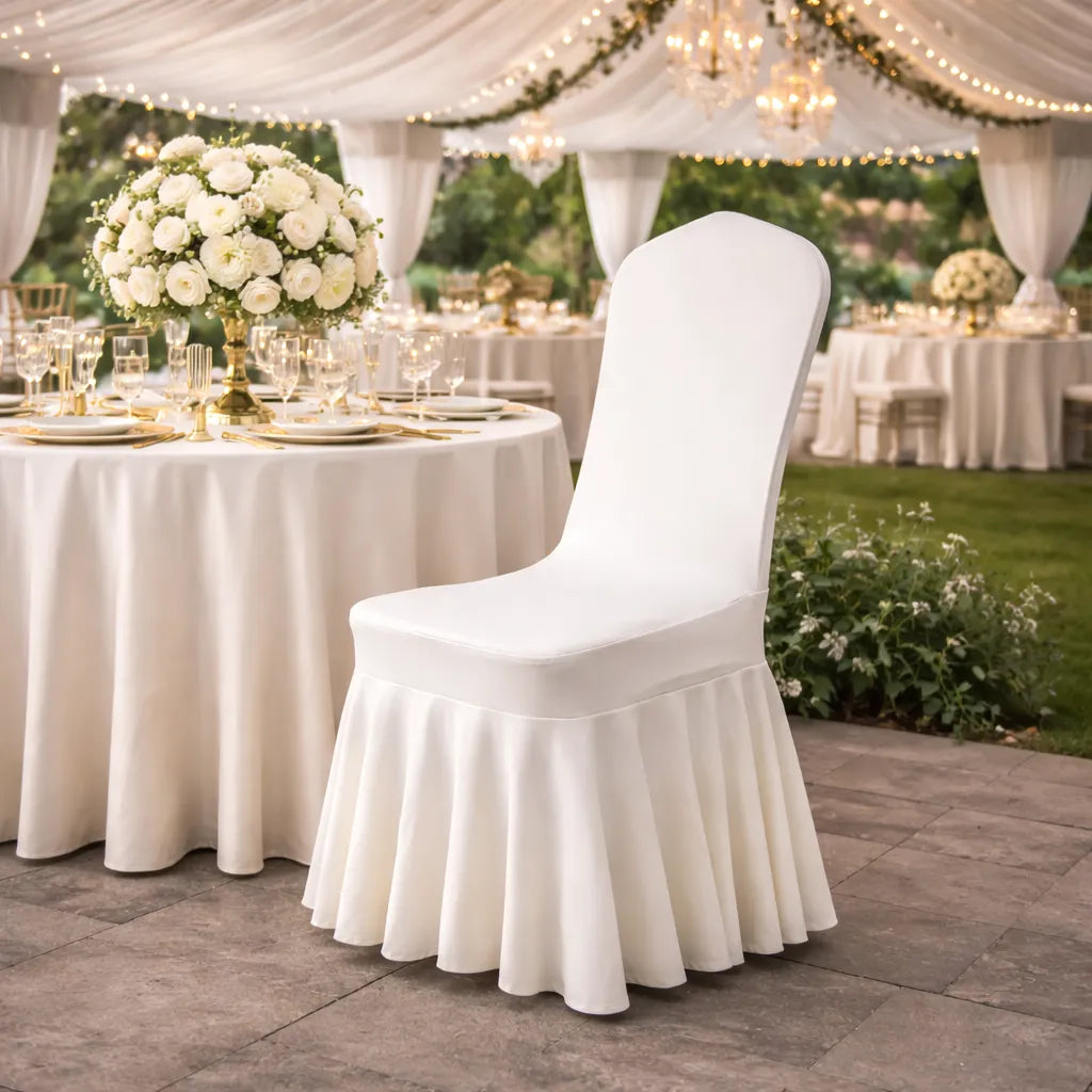 housse de chaise mariage ivoire à volants