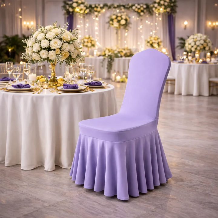 housse de chaise mariage violette à jupe élégant