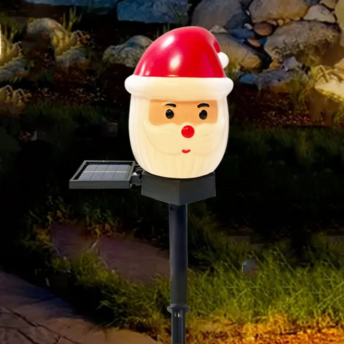 lampe solaire tête de père noël festive