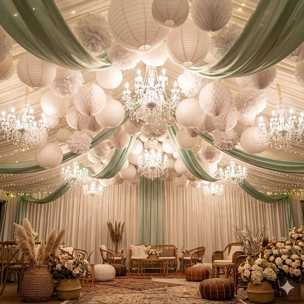 
lampions papier déco mariage blancs sublime
