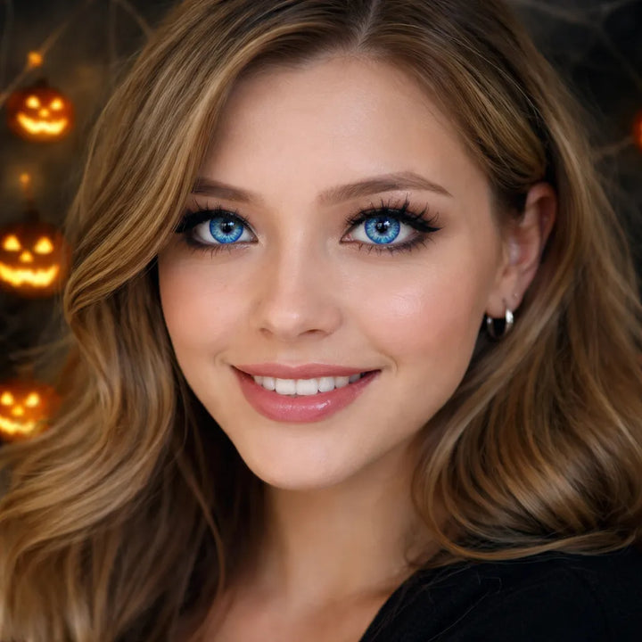 lentilles_bleues_halloween élégante