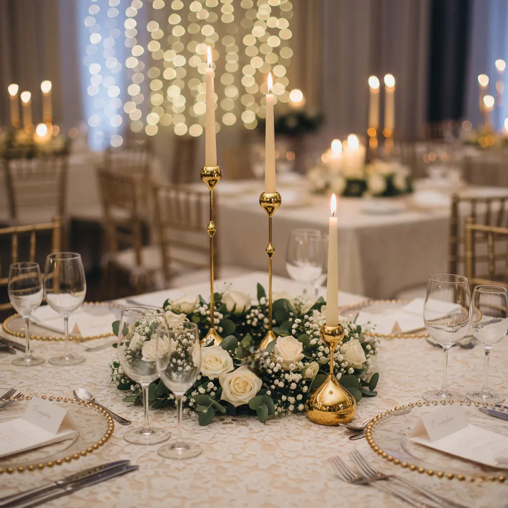 lot de bougeoirs à pieds doré unique