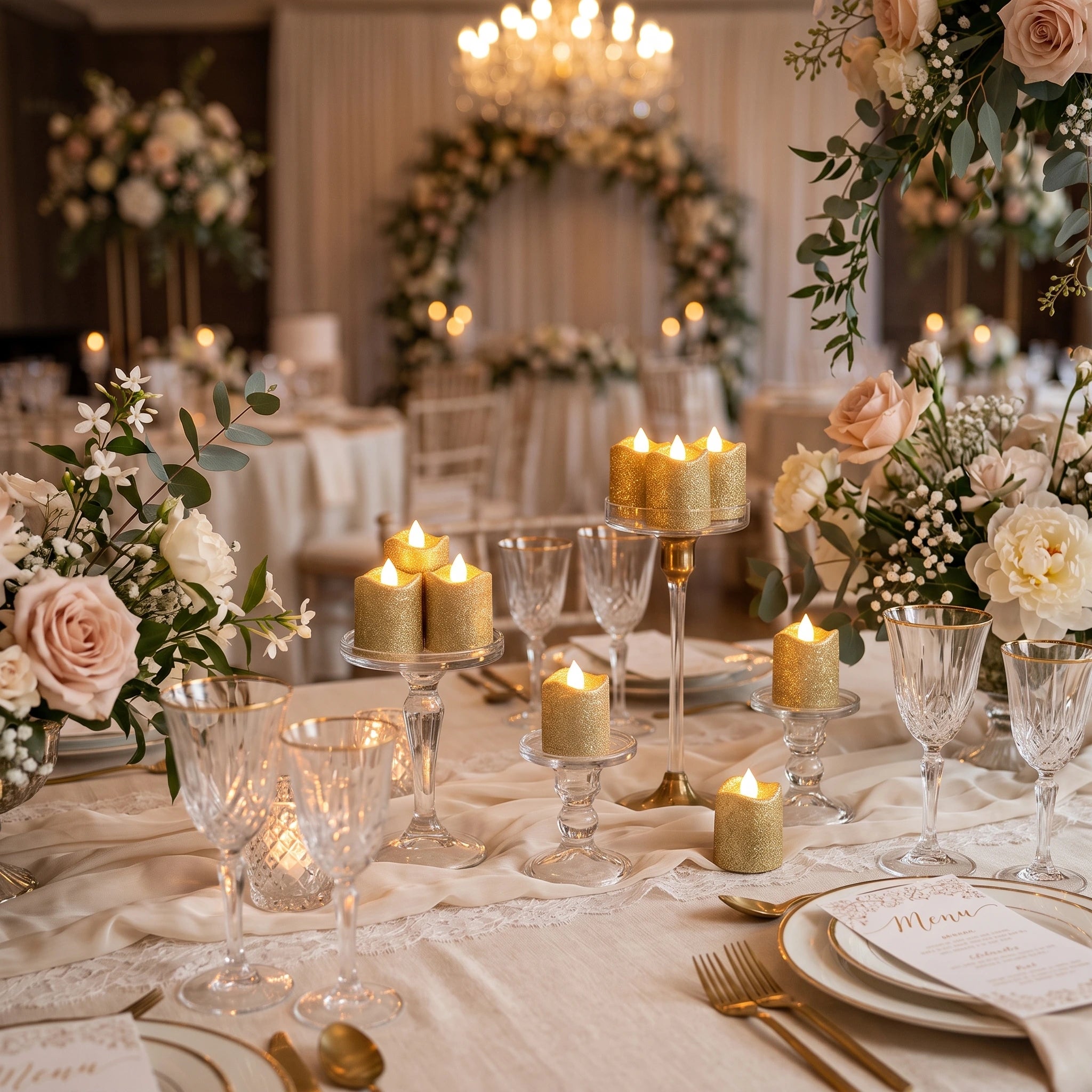 lot de bougies LED dorées mariage