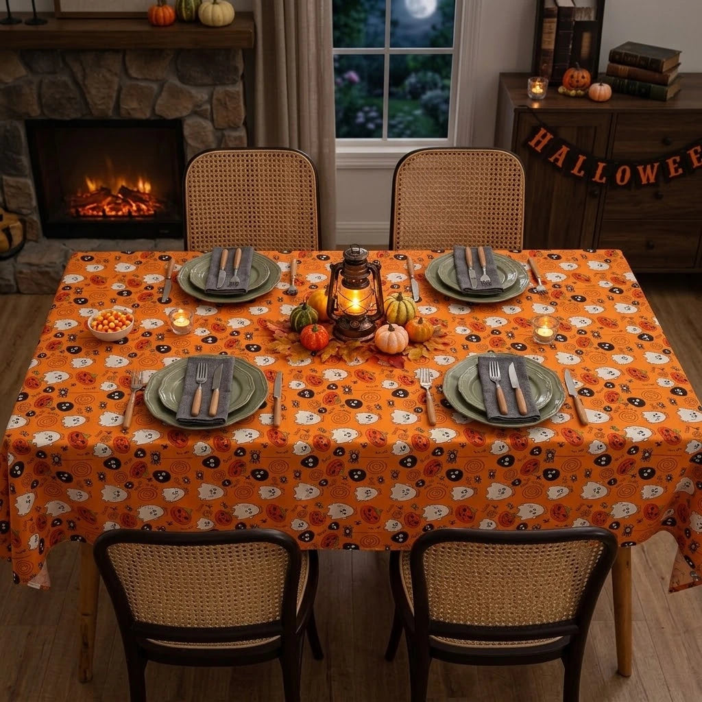 nappe halloween orange à fantômes et citrouille