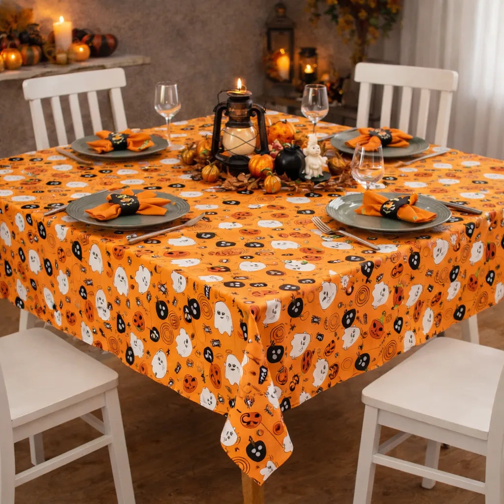 nappe halloween orange à fantômes et citrouille effrayant