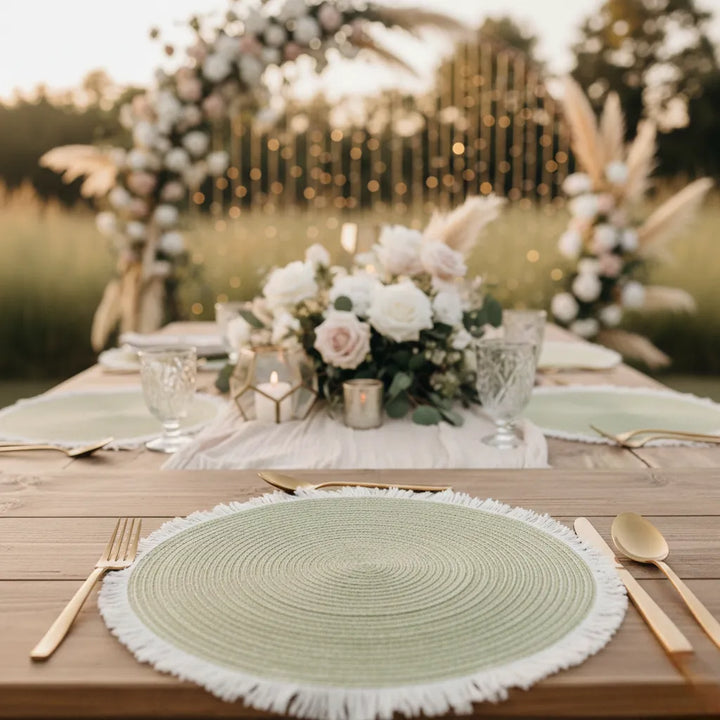 napperon mariage vert à franges raffiné