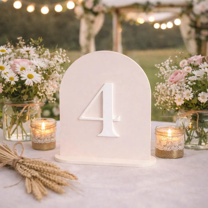 numéro de table mariage en arc beige
