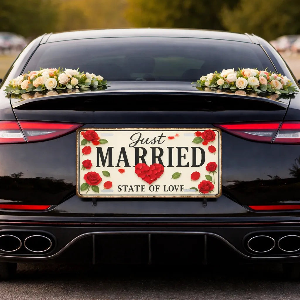 plaque voiture mariage romantique