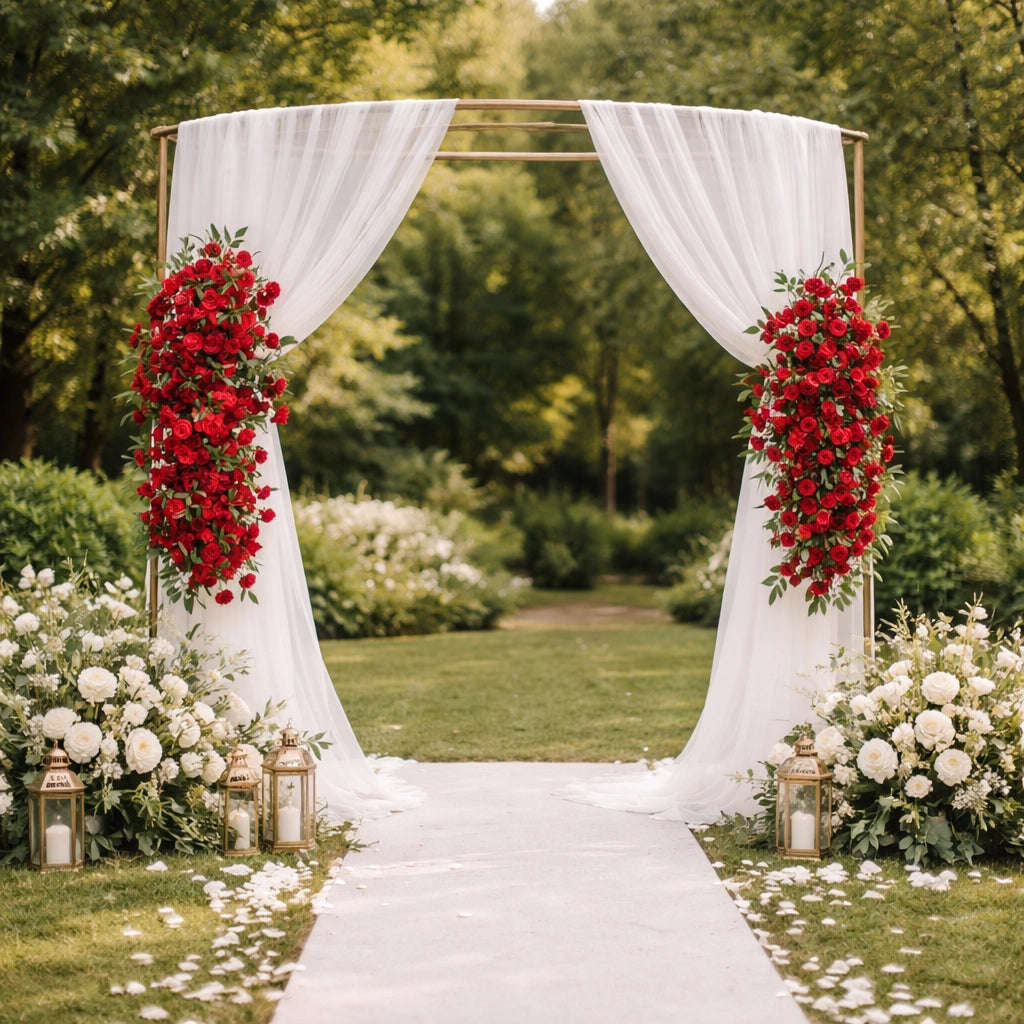 rangée de roses rouges décoratives arche