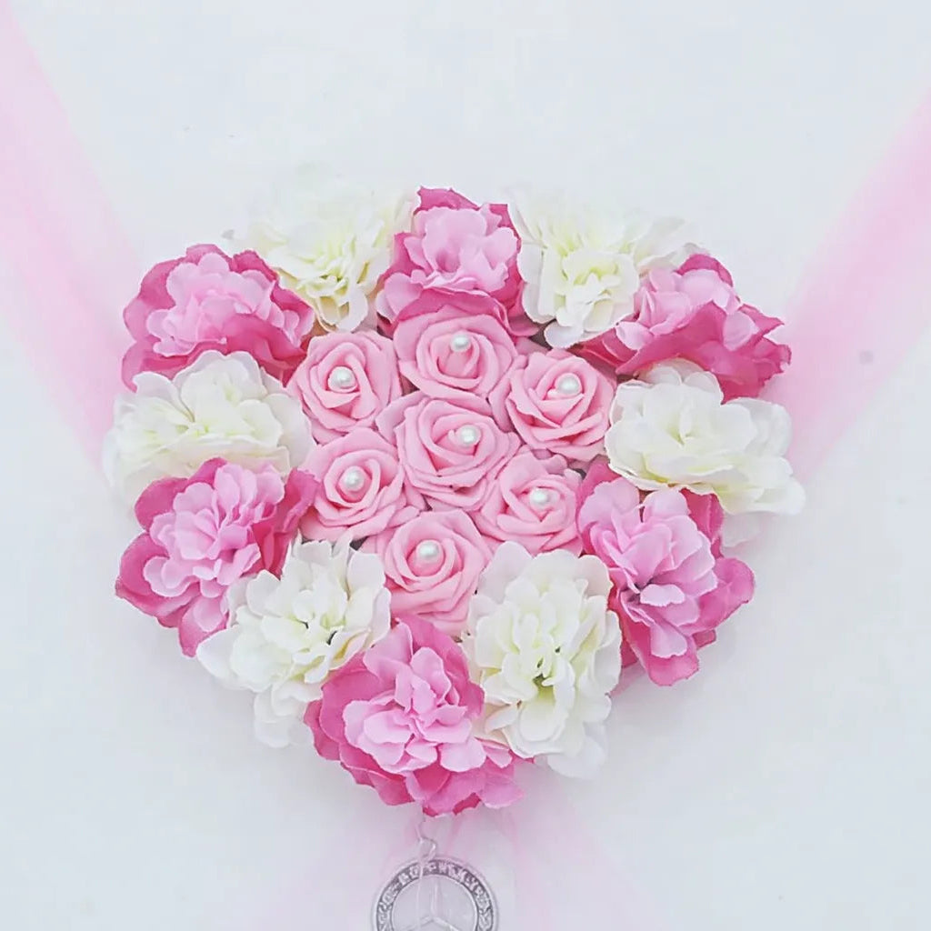 ruban rose à bouquet coeur voiture mariage élégant