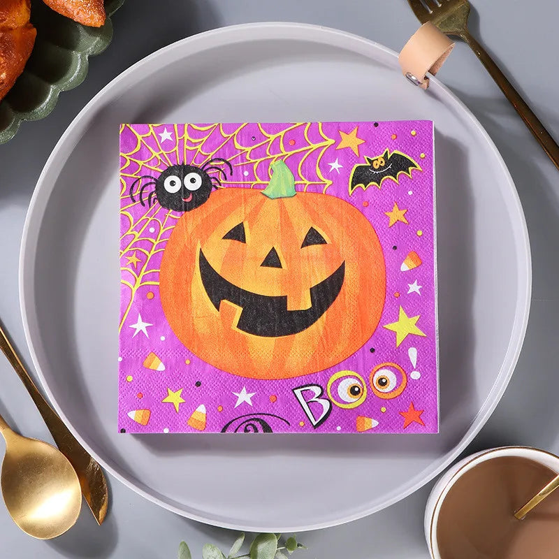 serviette jetable à imprimés halloween colorés