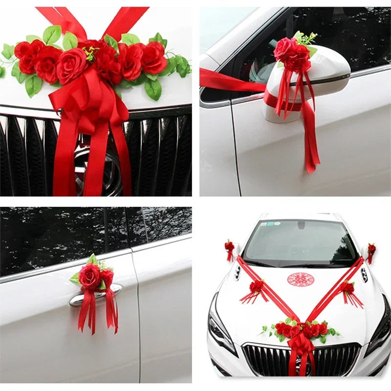 set de déco ruban rouge voiture mariage spécial