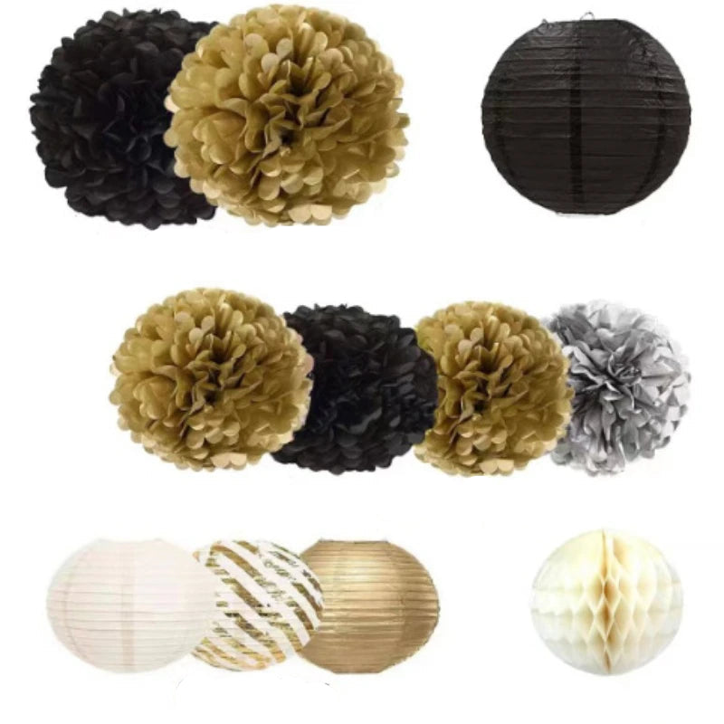 set de lampions noir et doré chic