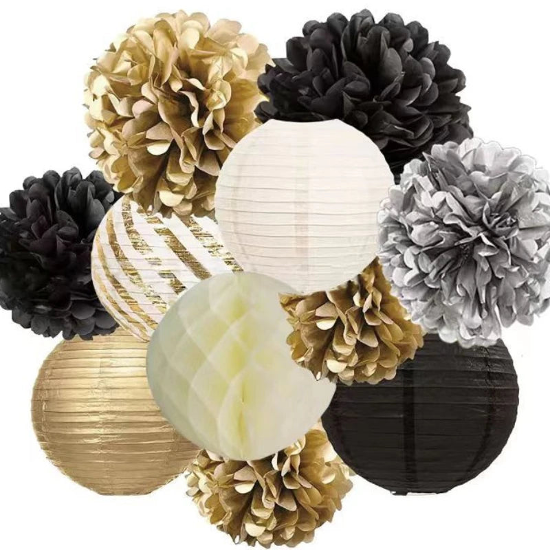 set de lampions noir et doré spécial