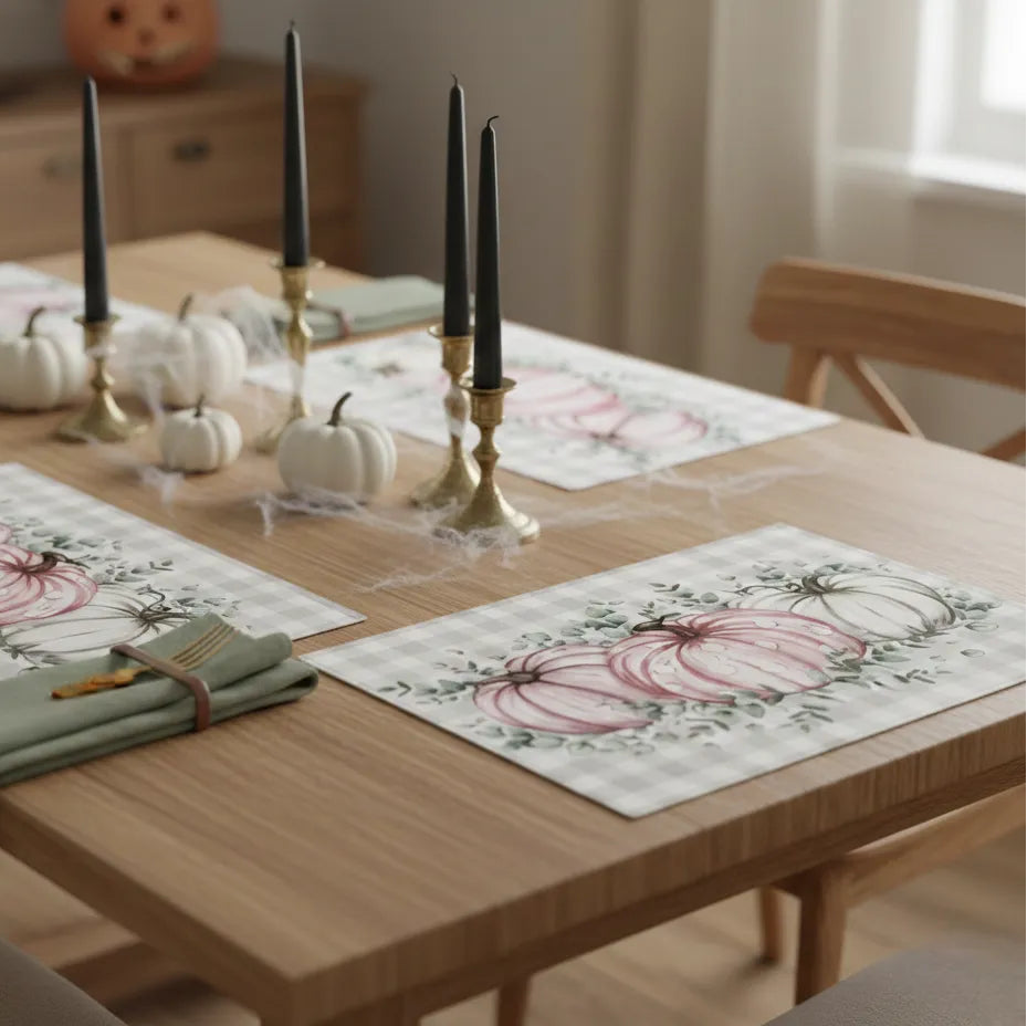 set de table carreaux citrouilles halloween unique