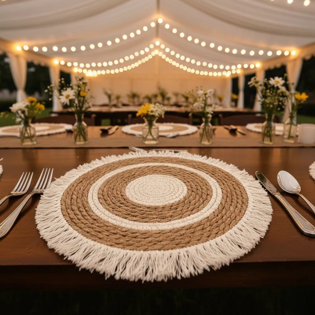 set de table en paille mariage boho rafinné
