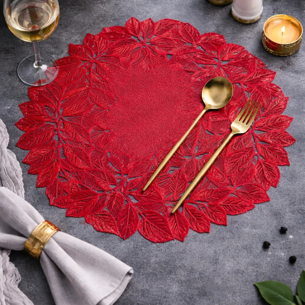 set de table feuillage rouge unique