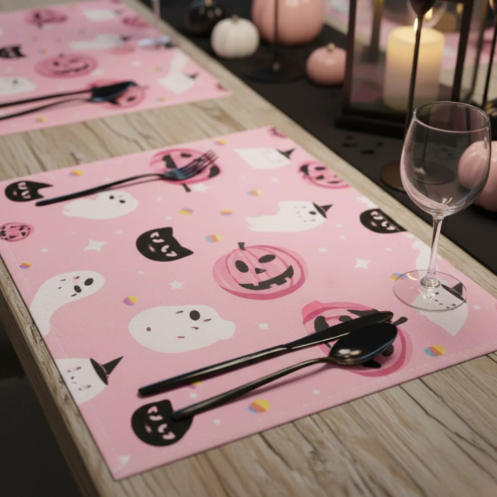set de table halloween rose à motifs original