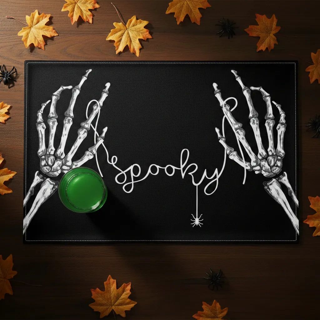 set de table main squelette effrayant