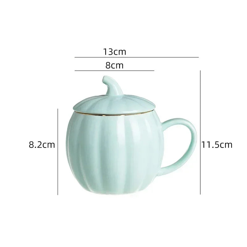 tasse citrouille bleu pastel à couvercle