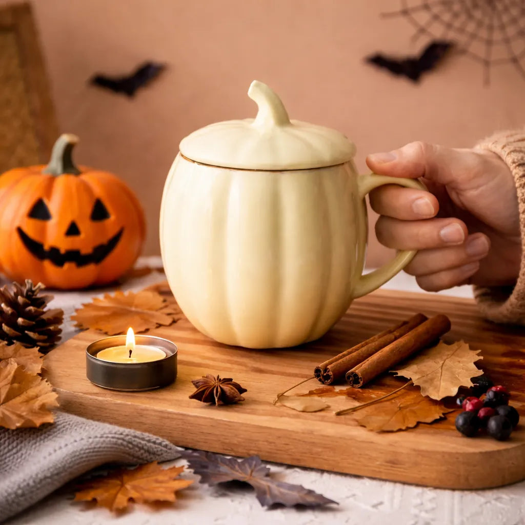tasse citrouille jaune à couvercle unique