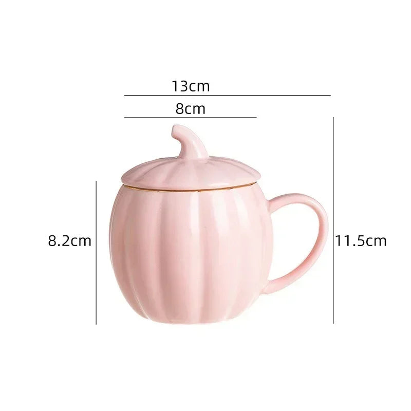 tasse citrouille minimaliste rose à couvercle original