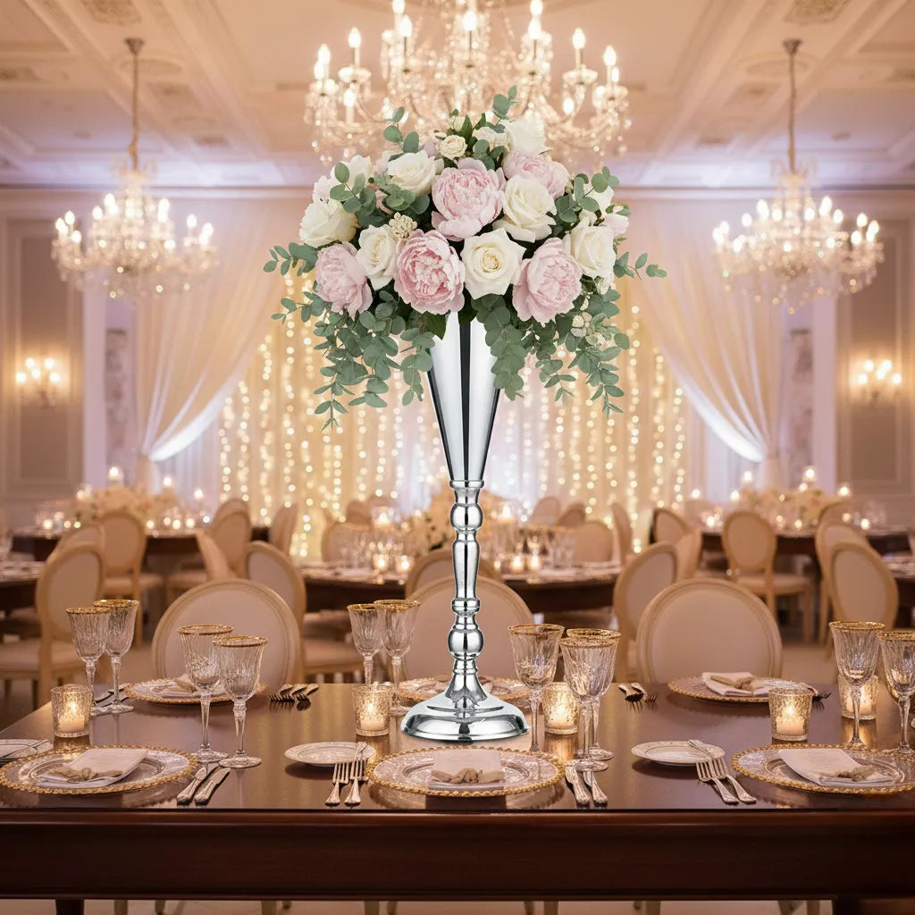 vase centre de table mariage argenté​ élégant
